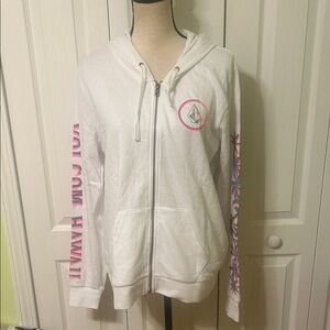 Volcom White Hoodie with Pink Details